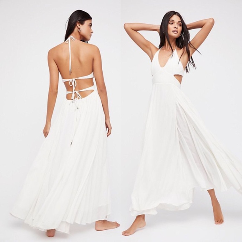 Free People White Halter Maxi Dress with Open Back
